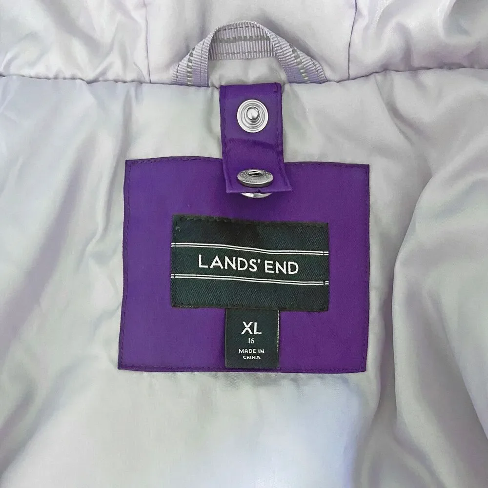 Lands' End Girls 3-in-1 Stormer Parka Size XL (16) Purple Gray Hood Fleece Lined